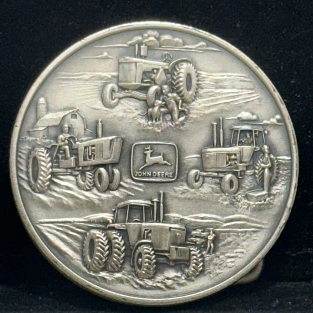 Vintage 1982 John Deere Four Tractors Round Farm Machinery Belt Buckle